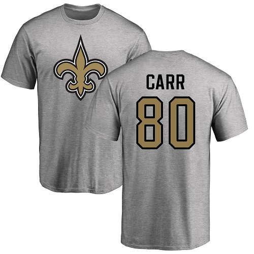 Men New Orleans Saints Ash Austin Carr Name and Number Logo NFL Football #80 T Shirt->nfl t-shirts->Sports Accessory
